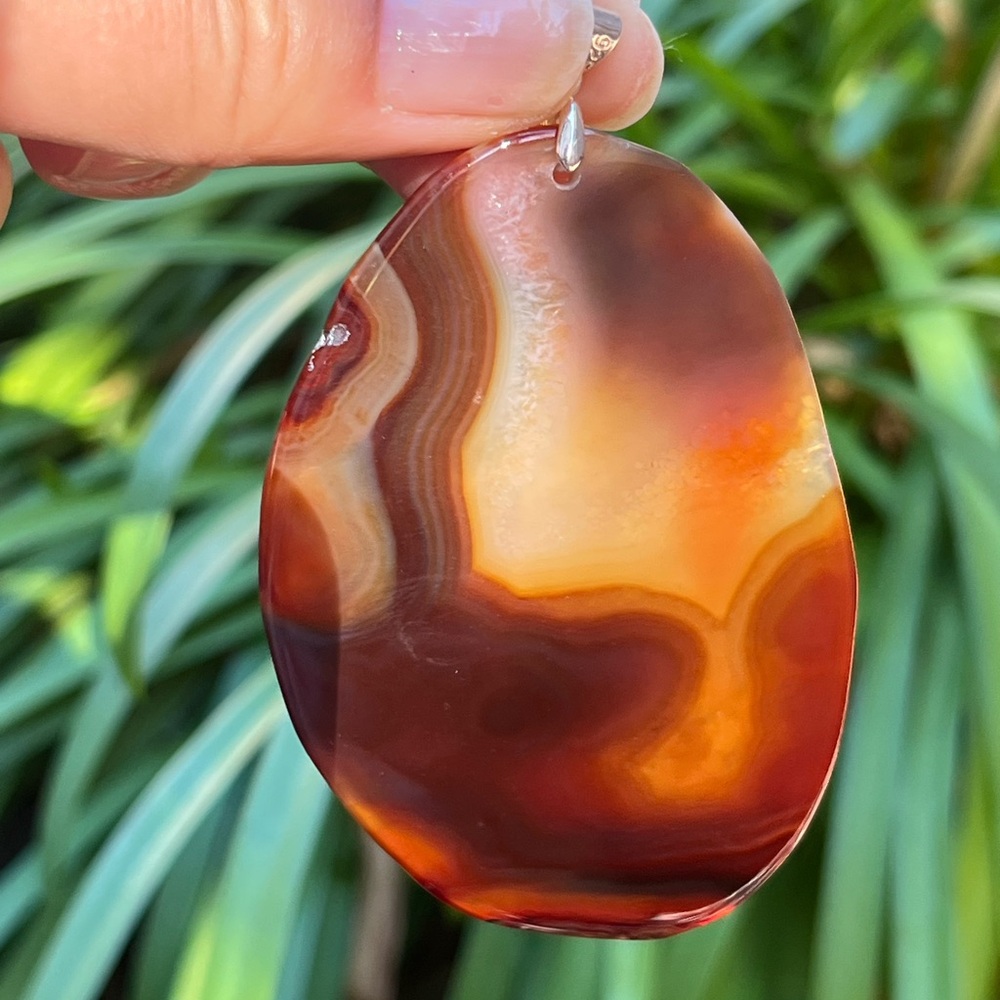 925‎ silver plated large free form agate pendant 0295